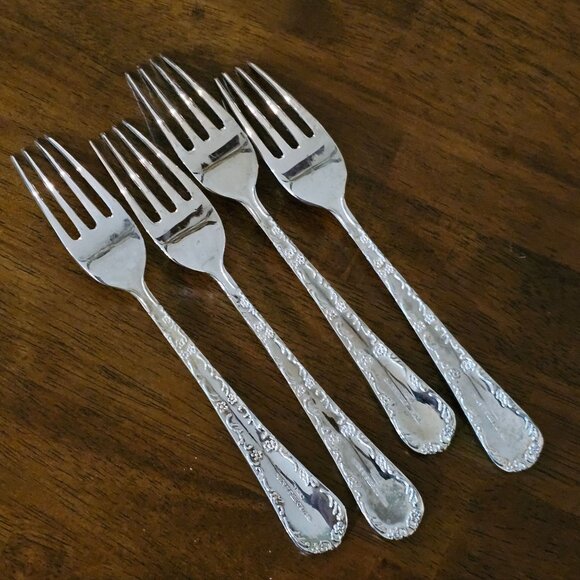 4 Williams Rogers Enchanted Rose Fork 7.75" floral embossed maximalism 1995 - Picture 5 of 13